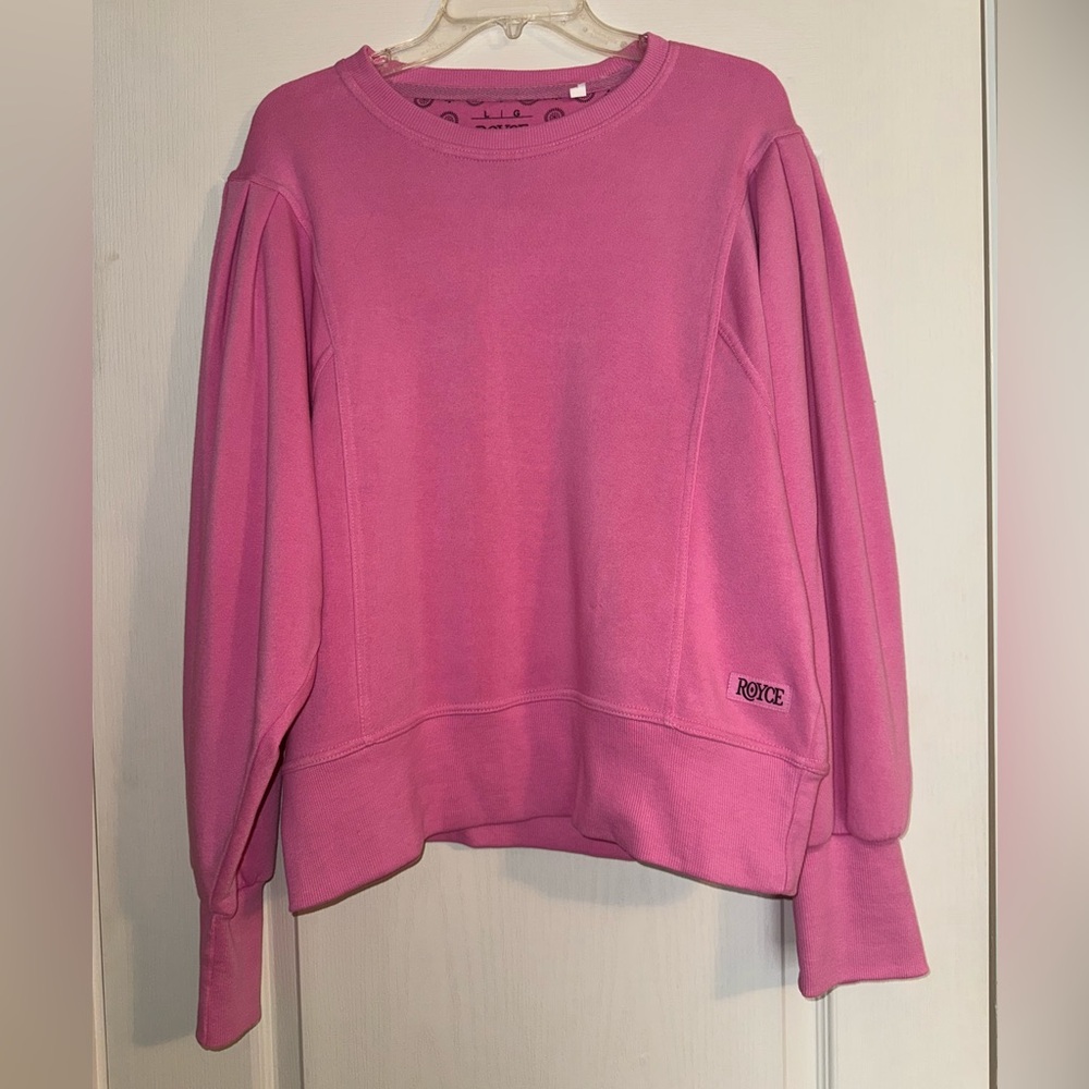 Royce Pink Puff-Sleeve Crewneck Sweatshirt